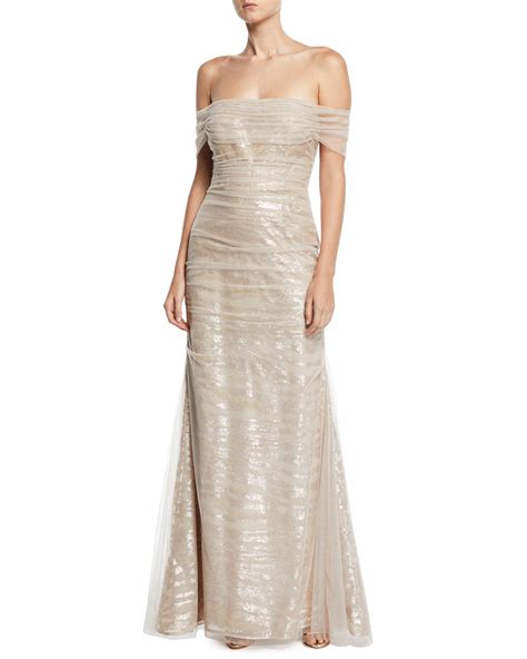 Rickie Freeman For Teri Jon Off The Shoulder Tulle Gown W Sequin