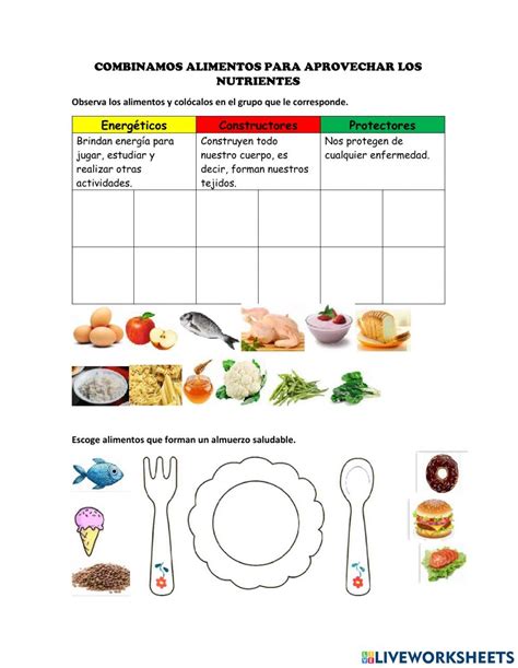 Alimentos Online Worksheet For Primaria Clasificacion De Los