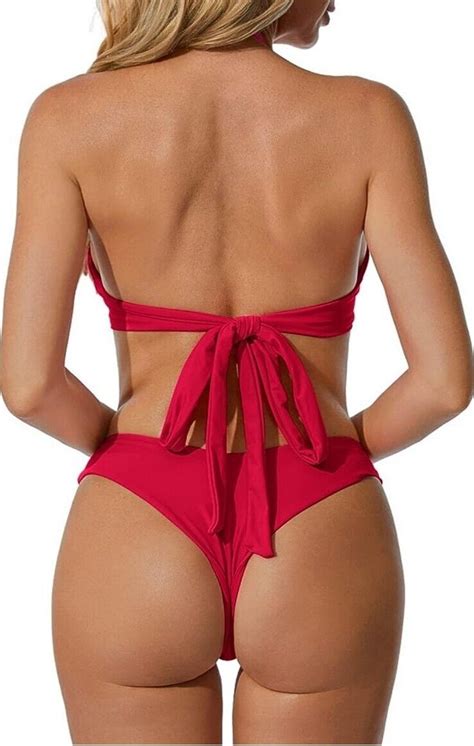 RXRXCOCO Women S Bikini Sets Halter Push Up Triangle Bikini Bow Tie