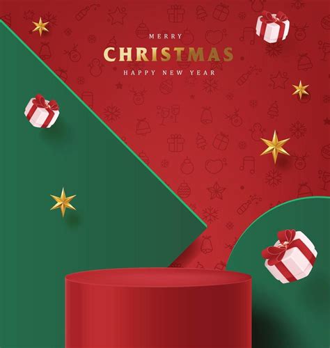 Merry Christmas Banner With Product Display Cylindrical Shape And Festive Decoration For