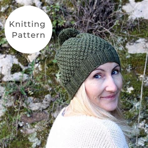 Knitting Pattern / Hat With Pom Pom / Hat Pattern / Easy Hat Knitting Pattern / Irish Moss ...