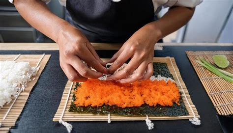 apprentice chef practicing gunkanmaki sushi techniques premium ai