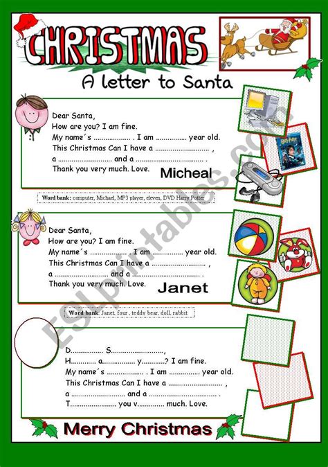 A Letter To Santa Esl Worksheet By Jazuna