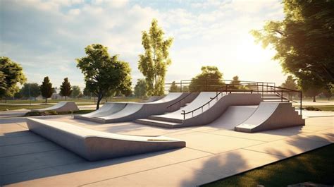 Premium AI Image | a group of skateboard ramps in a park