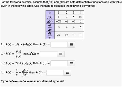 For The Following Exercise Assume That F X And G X Are Both Differentiable Functions Of X