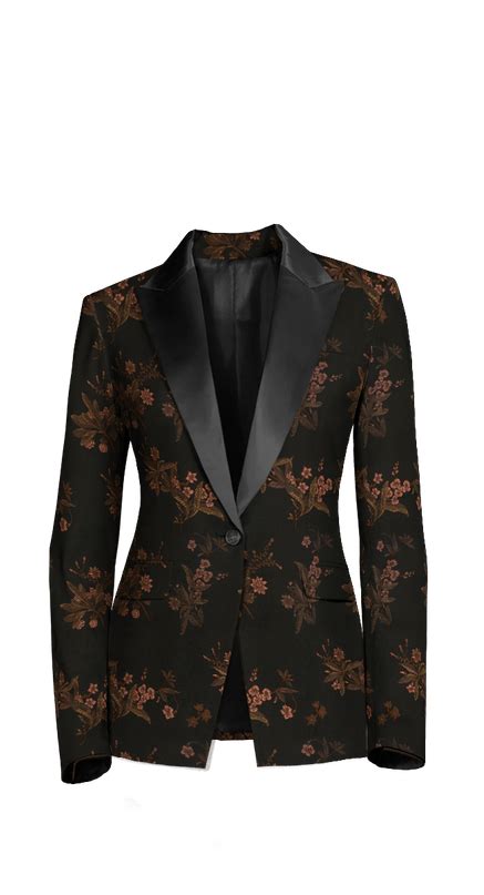 Black Floral Jacquard Tuxedo Blazer With Peak Lapels Sumissura