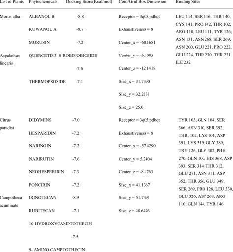 Molecular Docking Scores Of The Phytochemicals And The Standard Drugs