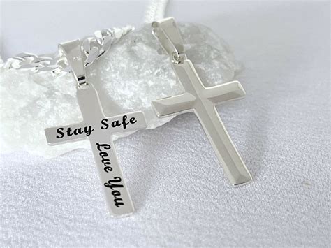 Sterling Silver Men Cross Necklace Elegant Classic Silver Etsy