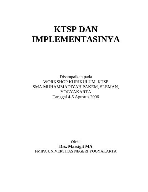 Pdf Ktsp Dan Implementasinya Staff Uny Ac Idstaff Uny Ac Id Dr