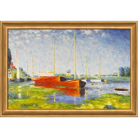 LA PASTICHE Red Boats At Argenteuil By Claude Monet Muted Gold Glow