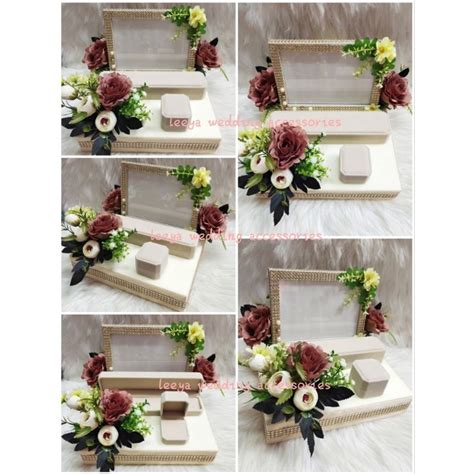 Gubahan Frame Mas Kahwin With Bekas Rantai Tangan Pc Bekas Cincin Light Nude Dark Nude Cream