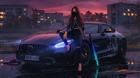 1920x1080px 1080p Free Download Urban Girl Sitting On Mercedes Bonnet Girls Cars Mercedes