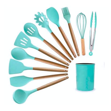 KIT de Utensílios Para Cozinha em Silicone e Bambu 12 Peças LOJA ZSZ