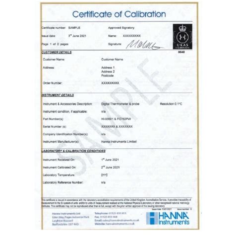 Ukas Traceable Calibration Certificate Point Mrs Scientific