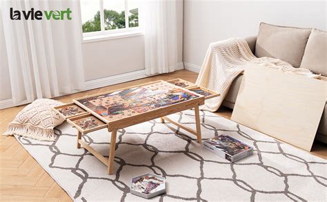 LAVIEVERT Table De Puzzle Avec 4 Tiroirs Et Couvercle Plateau De