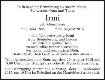 Traueranzeigen Von Irmi Trauer Merkur De