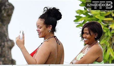 Rihanna Sexy Seen Showing Off Her Boobs In A Red Bikini Top In Barbados Aznude