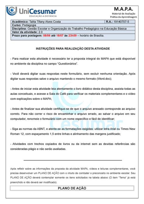 MAPA Gestão Escolar e Organização do Trabalho Pedagógico na Educação