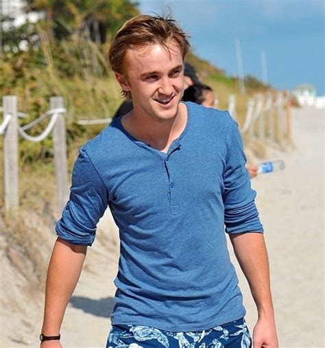 Tom Felton At The Beach In Blue Gorgeous