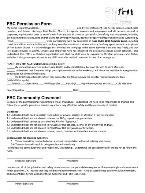 Fillable Online Fbc Permission Form First Baptist Church Fax Email