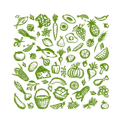 Healthy Food Seamless Pattern Sketch For Your Stock Vector