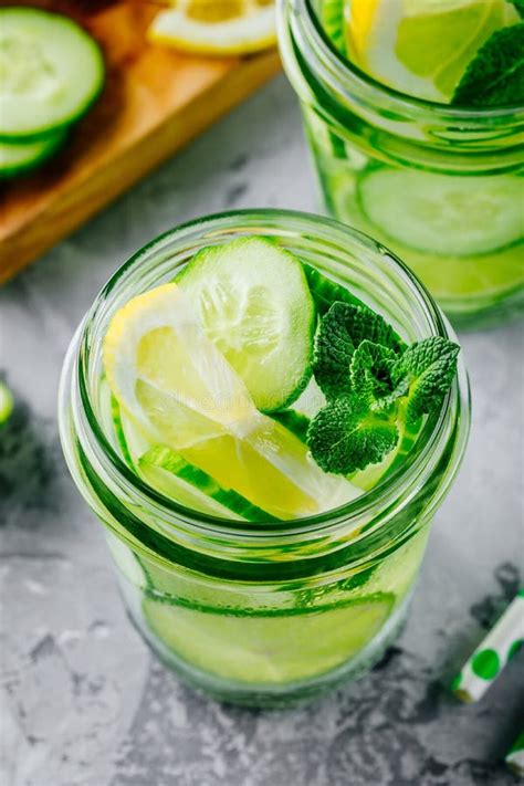 Infused Detox Water with Cucumber, Lemon and Lime. Stock Image - Image ...