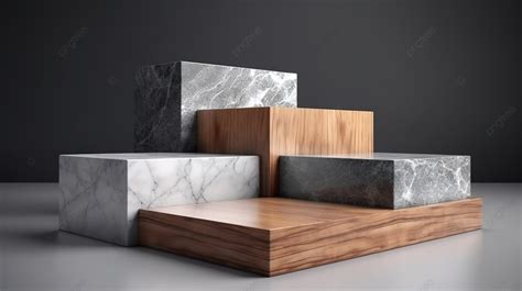 Podium Marmer Dan Kayu Dalam Render 3d Panggung Kayu Podium Kayu