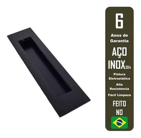 Puxador Concha De Embutir 52cm Preto Para Porta Aço Inox 304