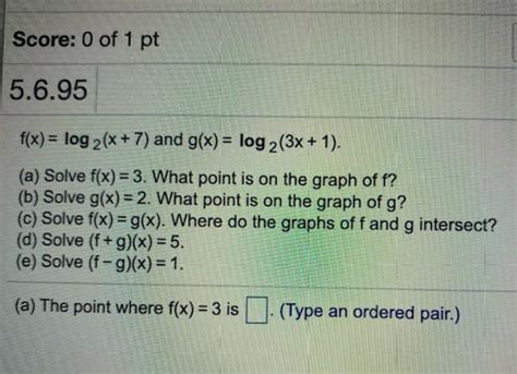 Solved Score 0 Of 1 Pt 5695 Fx Log 2x 7 And Gx