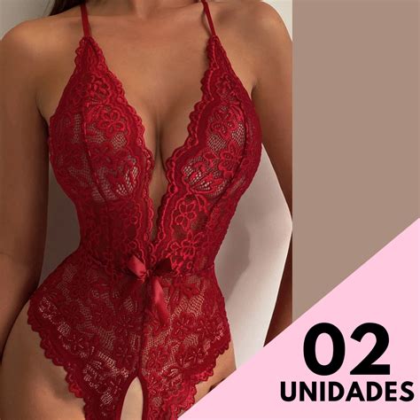 Kit 2 Body Renda Sensual Costa Nua Abertura Lingerie Sexy Sex Shop Shopee Brasil