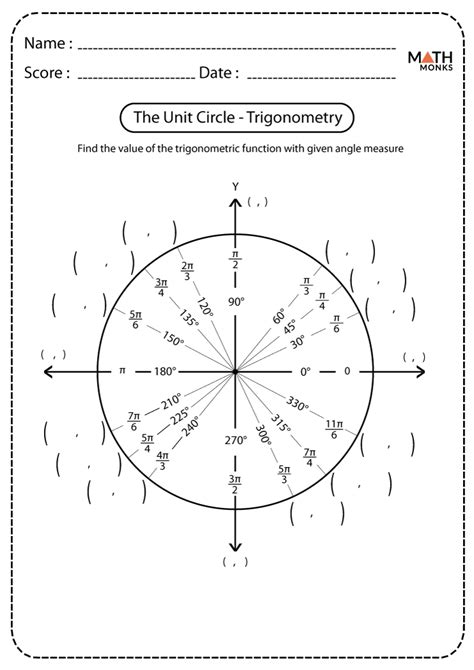 Unit Circle Worksheets Circle Unit Blank Worksheet Angles Ra