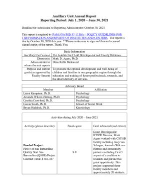 Fillable Online Ancillary Unit Annual Report Reporting Period Fax Email