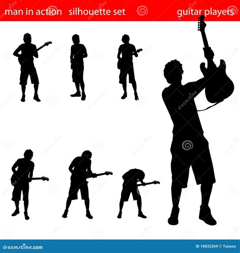 Guitar Player Silhouette Set Stock Vector Illustration Of Indie Body