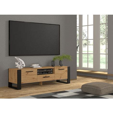 Mueble TV NUKA 160 Cm Roble Artesanal Negro