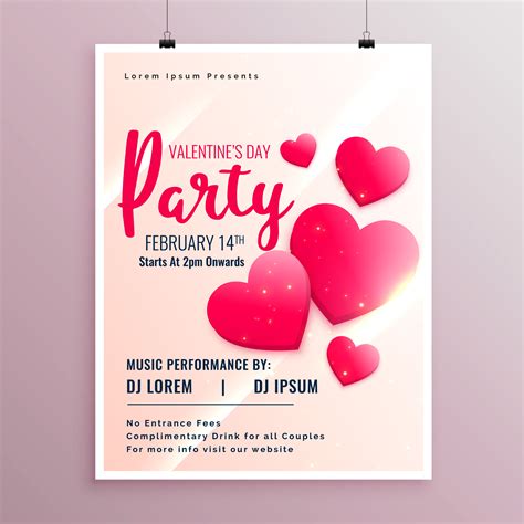 Beautiful Pink Hearts Valentines Day Party Flyer Design Template