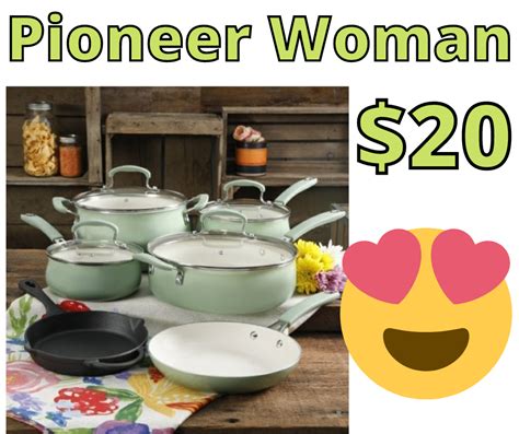 Pioneer Woman 10 Piece Ceramic Non Stick & Cast Iron Cookware Set Only ...