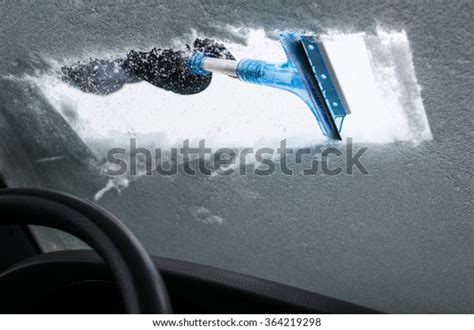 Man Cleaning Car Windshield Snow Ice Stock Photo Edit Now