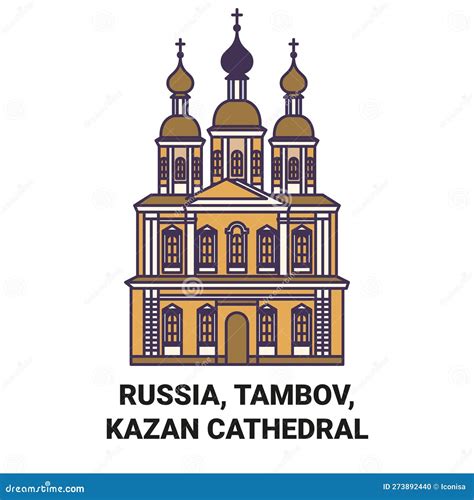 Russia Tambov Kazan Cathedral Travel Landmark Vector Illustration