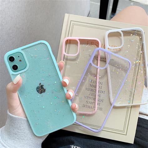 Cheap Cute Star Bling Glitter Phone Case For Iphone 11 Pro Max Clear