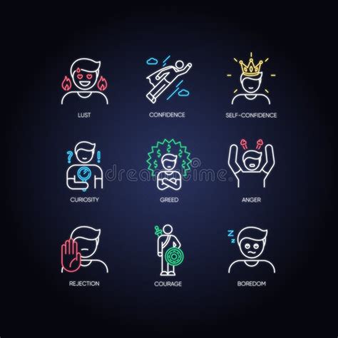 Emotions And Personality Traits Rgb Color Icons Set Stock Vector