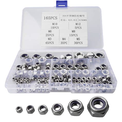 Pcs Lock Nut Set Stainless Steel Nylon Hex Nut Insert Locking