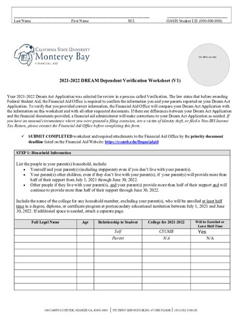 Fillable Online Instructions For Completing A Dependent Verification