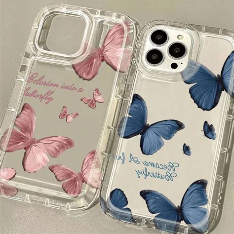 Funda Transparente Con Flores Y Mariposas Para M Vil Carcasa Rosa Y