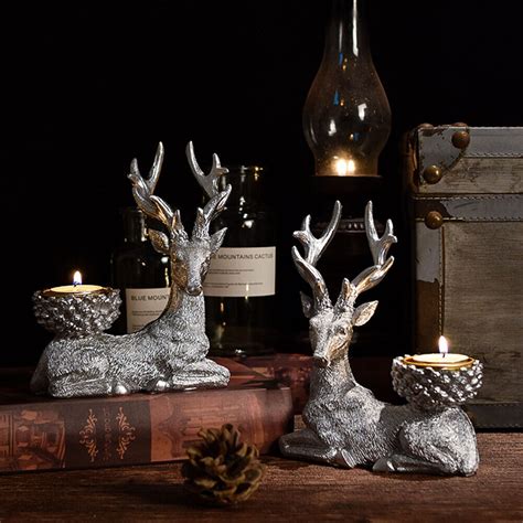 2 Pcs Rustic Christmas Stag Candle Holder Candle Holder Home Xmas Decor