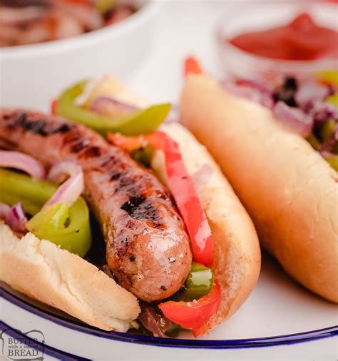 Grilled Italian Sausages With Peppers Butter With A Side Of Bread