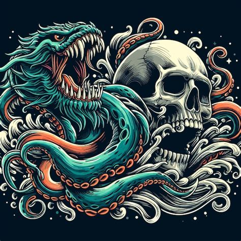 Premium Vector | Monster sea kraken octopus under water artwork