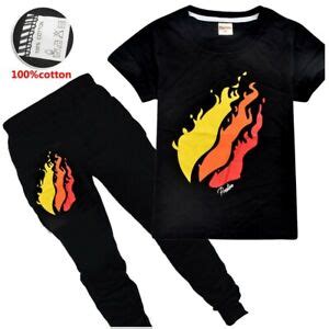 New Kids Boys PrestonPlayz T-Shirt+pants Fire Logo Inspired Preston ...