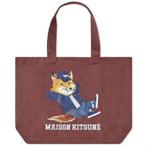 Maison Kitsuné Dressed Fox Tote Bag in Wine Maison Kitsune