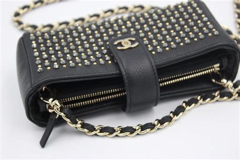 Chanel Nano Bag Pouch In Black Leather With Detachable Chain And