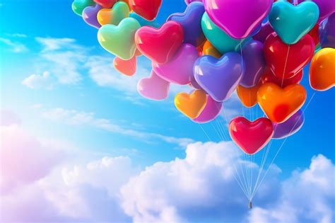 Premium Ai Image A Bunch Of Heart Shaped Balloons Floating In The Air